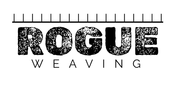 Text 'ROGUE WEAVING' with a textured black font on a white background